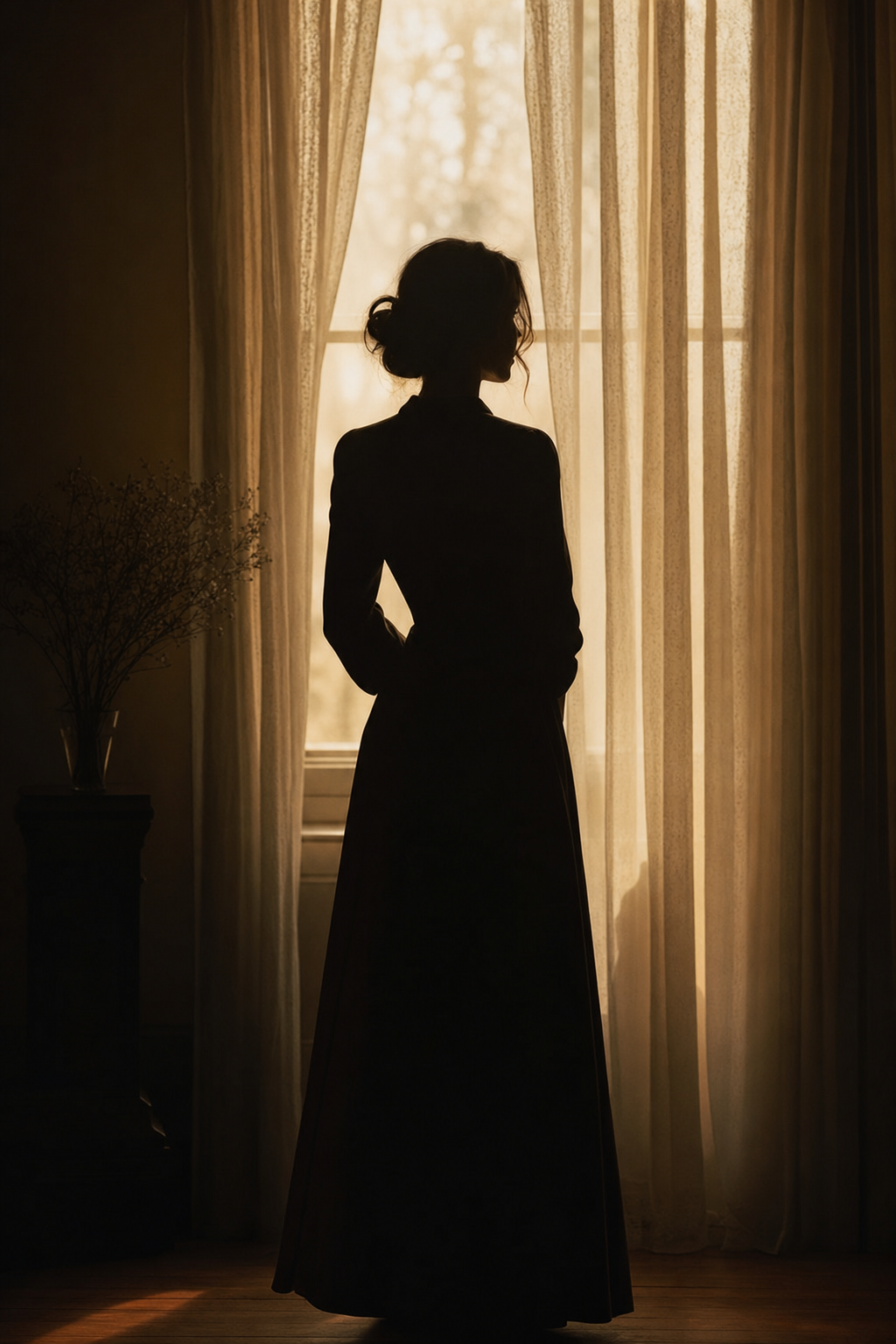 Silhouette elegante di una donna controluce